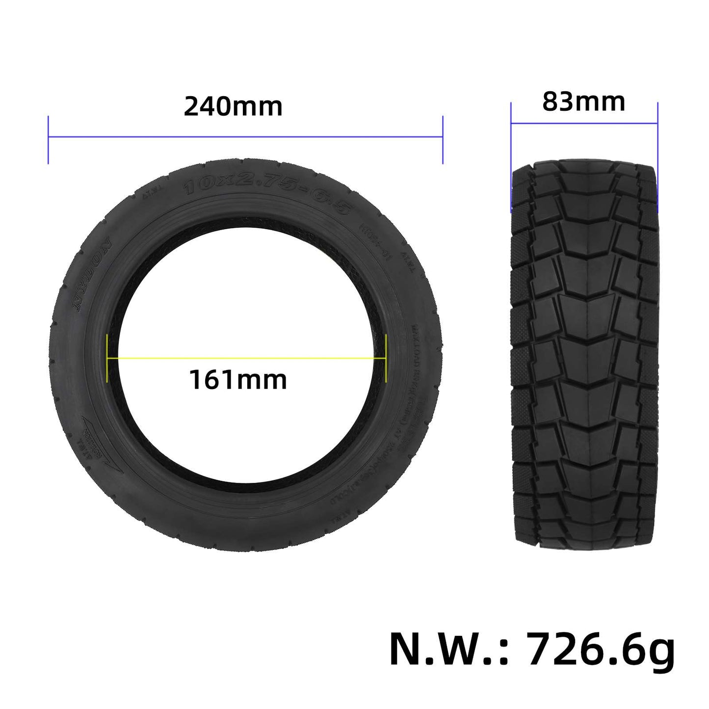 Pneu 10x2,75-6.5 tubelss