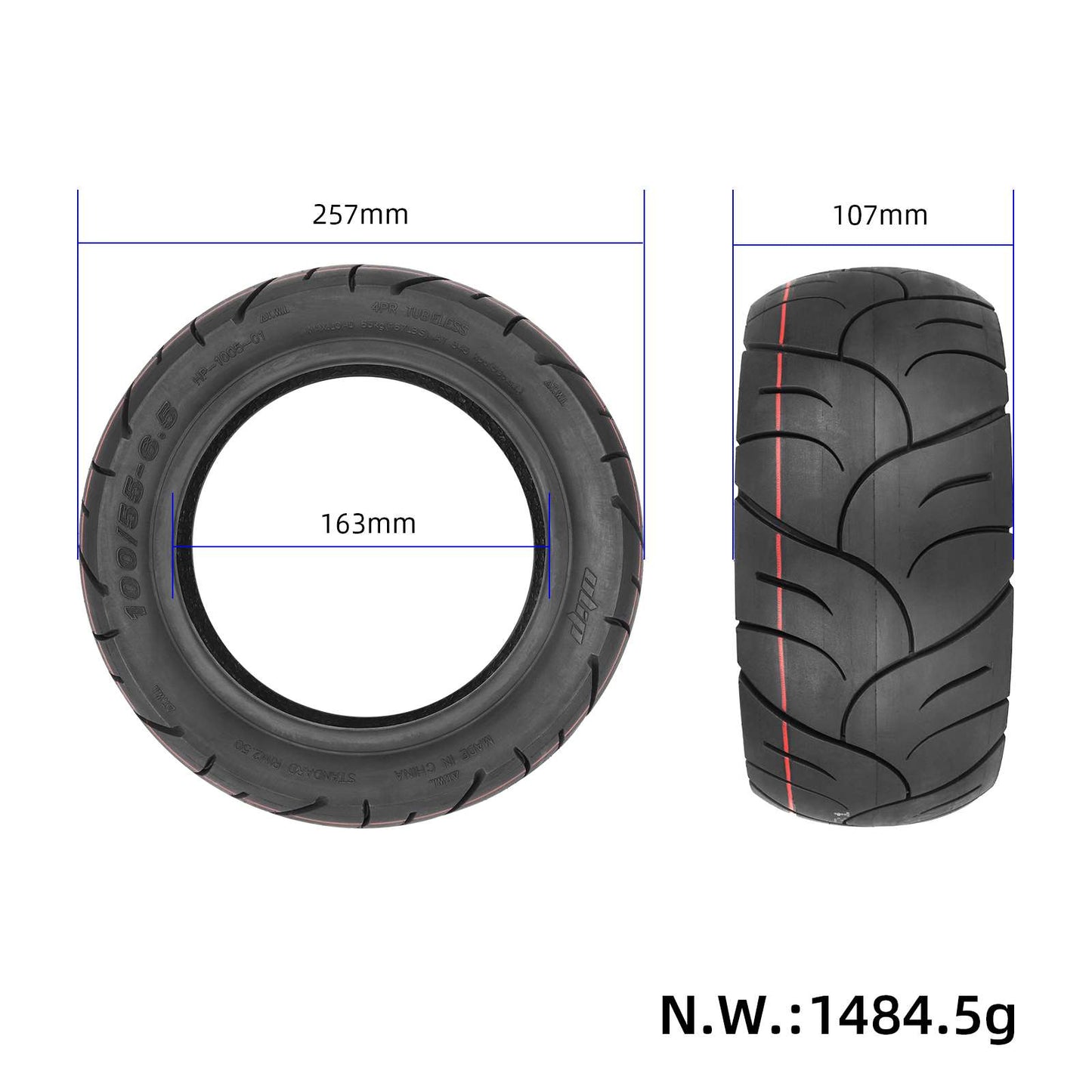 Pneu Tubeless 11 pouces 100/55-6.5 gel anti crevaison